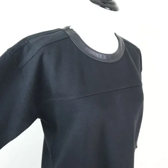 Madewell Size S Leather Trim Pique Ponte Knit Dress Boxy Fit Black - Picture 7 of 12